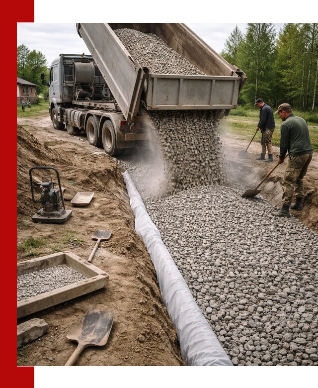 Гравий для дренажа с доставкой в Волхове качественный и недорогой