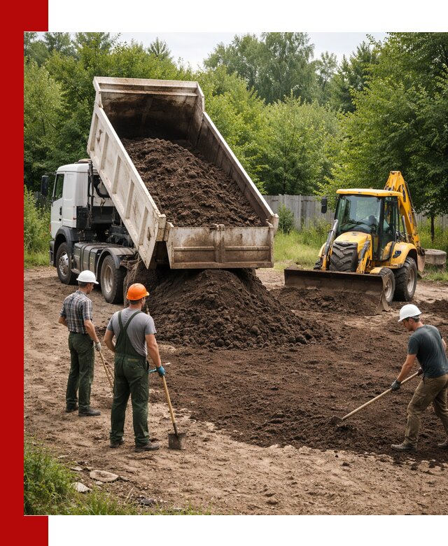 Доставка и укладка грунта для выравнивания участка в Волхове