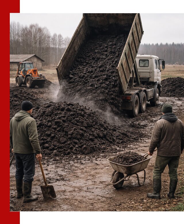 Доставка низинного торфа с разгрузкой и доставкой в Волхове